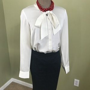 Navy Blue Pencil Skirt with White Polka Dots